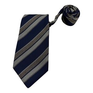 Kiton Napoli Mens Silk Tie Navy Blue Silver Taupe Diagonal Stripe Handmade Italy